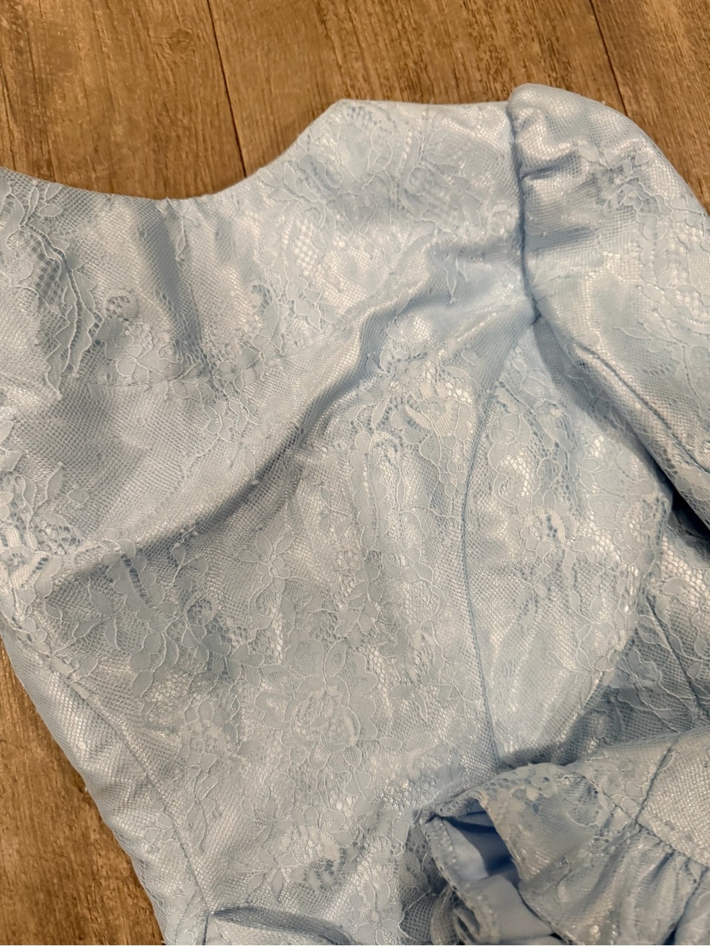 Light Blue Lace Ruffle Hem Button Jacket - Picture 11 of 12